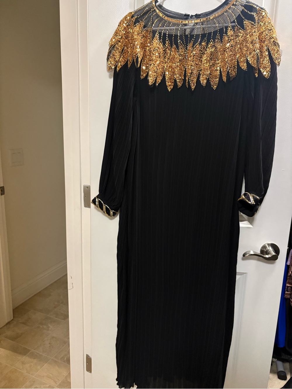 Elegant Black Maxi Dress with Gold Embellished Yoke - Picture 3 of 4